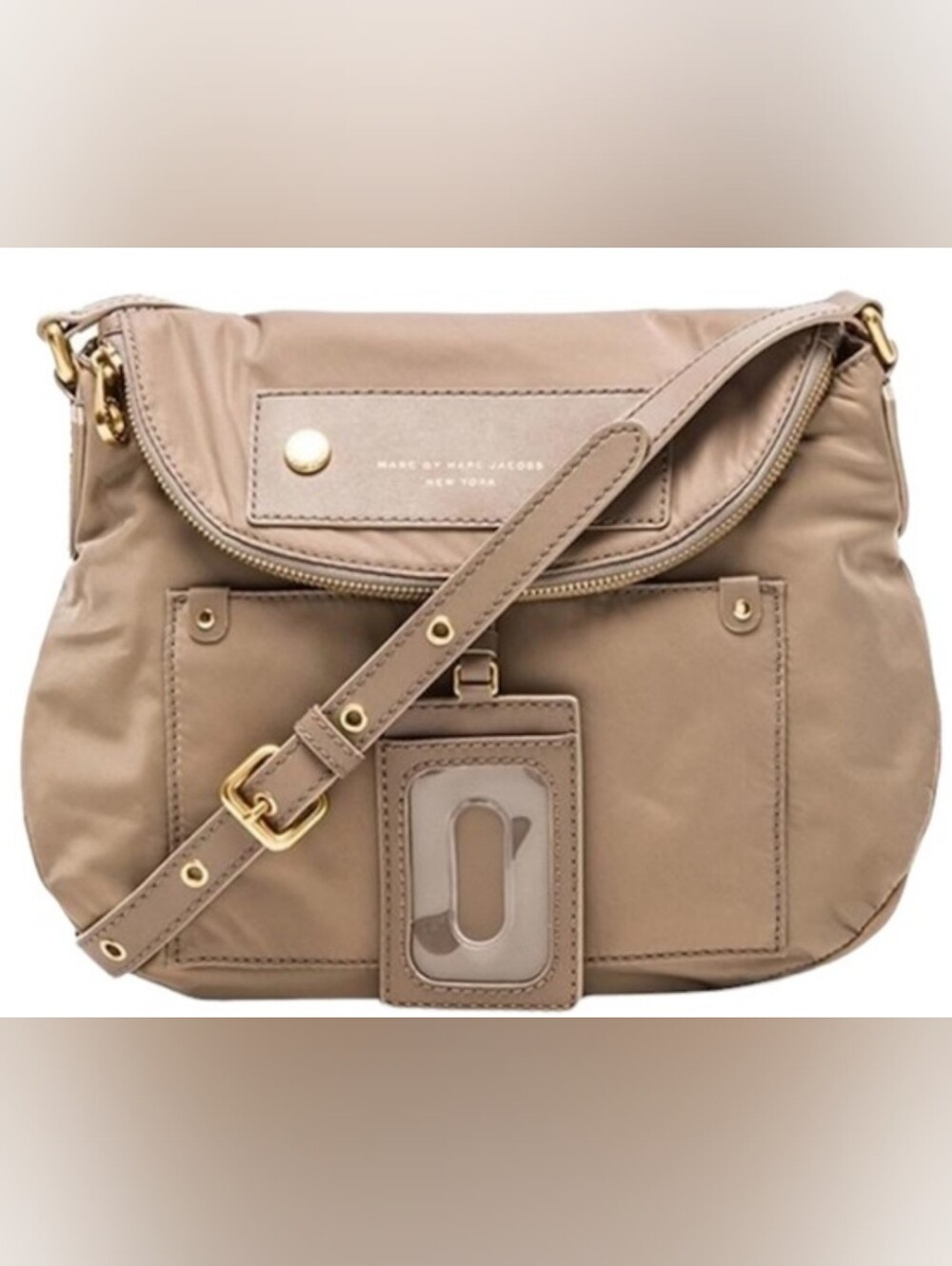 Marc Jacobs Designer Taupe Preppy Natasha Nylon Crossbody Purse Sling Bag